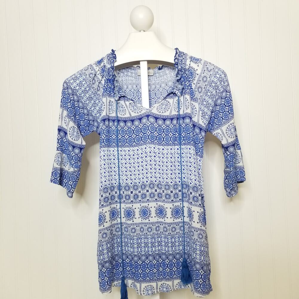 J. Valdi Swim Cover Tie Neck Blue White Small